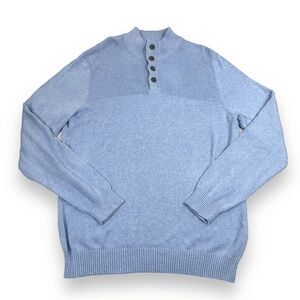 Club Room Sweater Mens Size Large L‎ Blue Button Mock Neck Pullover